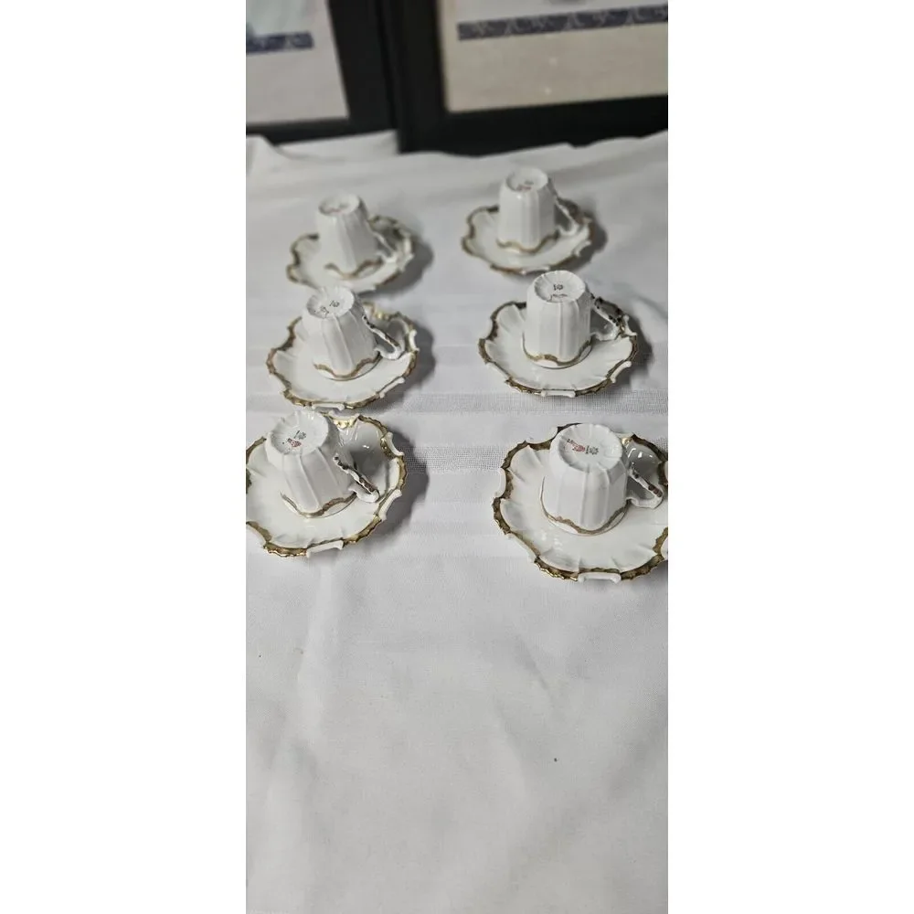 TV Limoges France La Cloche 6 setsTea Cups Saucers Fine‎ China Gold Rimmed